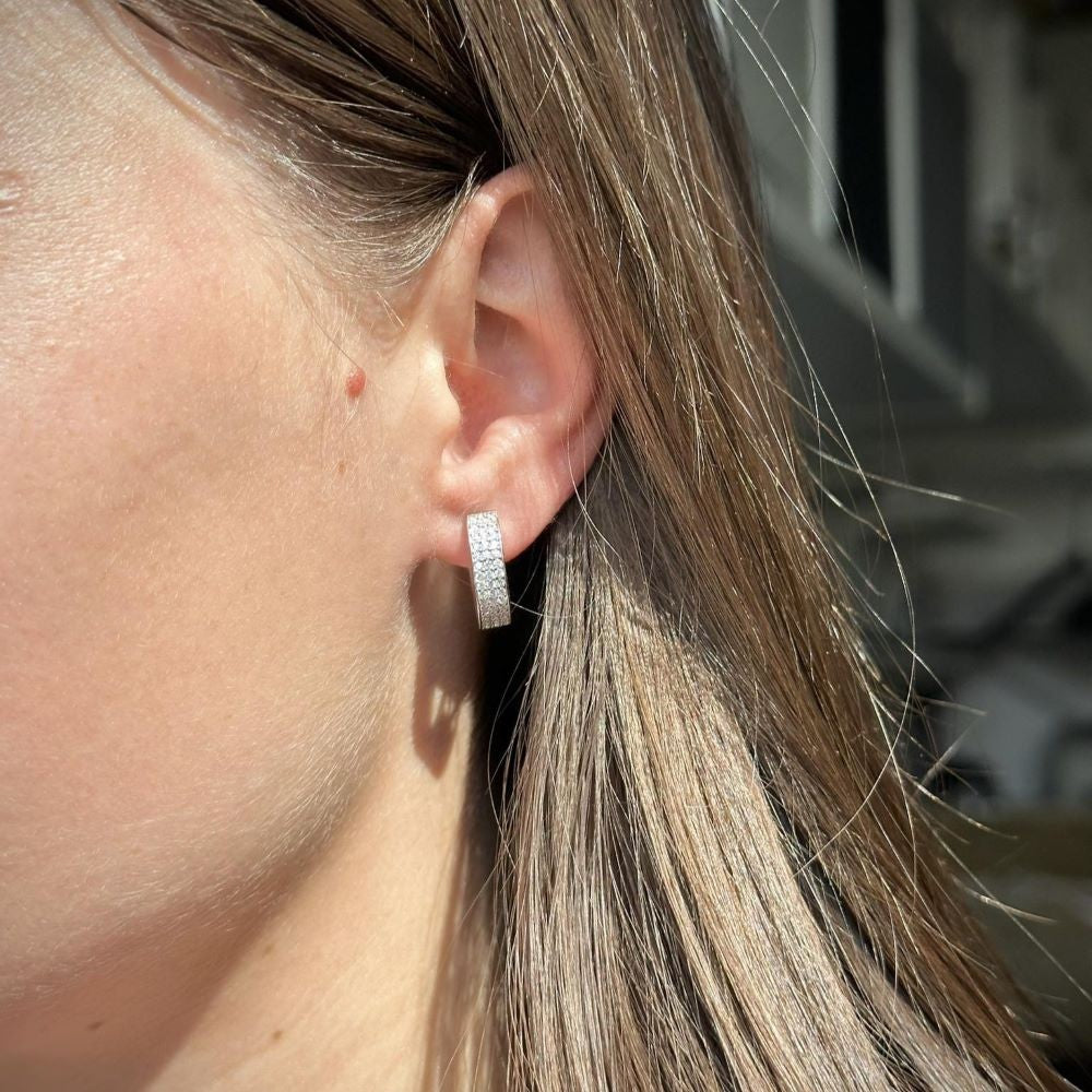 Sterling Silver Rhodium Plated CZ Hoops
