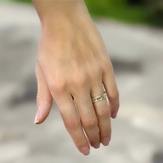 Sterling Silver Rhodium & Gold Plated 5 mm Band Ring