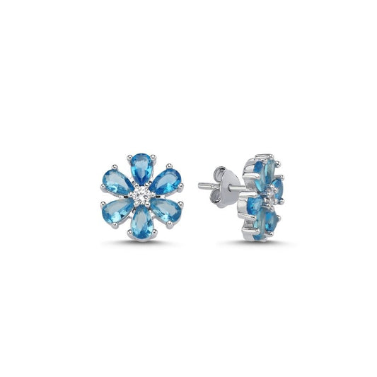 Sterling Silver Rhodium Plated CZ Flower Studs