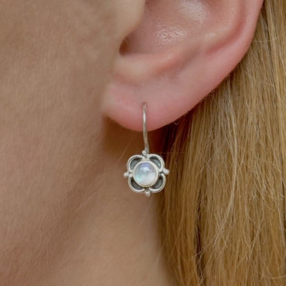 Sterling Silver Moonstone Flower Earrings