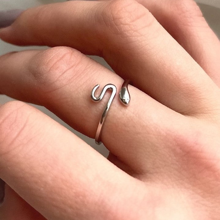 Sterling Silver Rhodium Plated Snake Ring