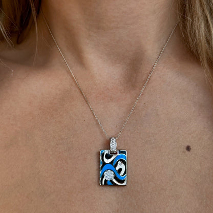 Sterling Silver Rhodium Plated Enamel Necklace