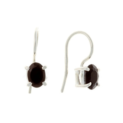 Sterling Silver Oval Black Onyx Drop Earrings
