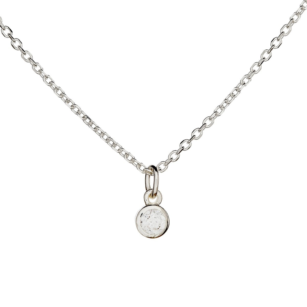 Sidabrinis pakabukas su apvaliu cirkoniu ir grandinėle