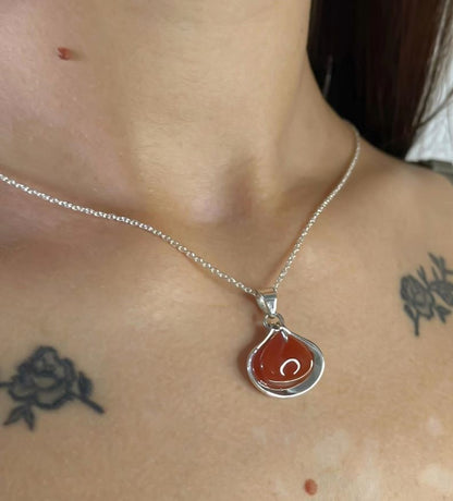Sterling Silver Carnelian Pendant Necklace