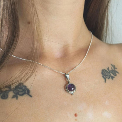 Sterling Silver Round Amethyst Pendant Necklace