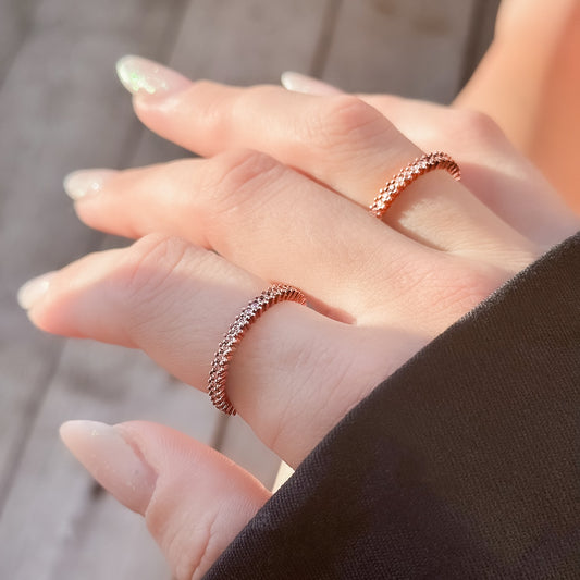 Sterling Silver Rose Gold Plated 2 mm CZ Band Ring