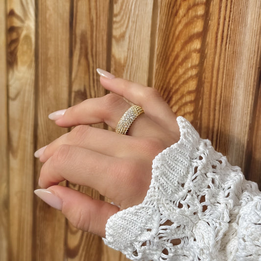 Sterling Silver Gold Plated Five Row CZ Band Ring