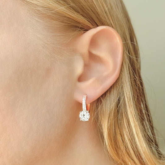 Sterling Silver Rose Gold Plated CZ Hoops