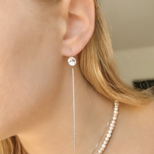 Sterling Silver Rhodium Plated CZ Chain Drop Earrings