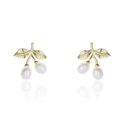 Sterling Silver Pearl Cherry Stud Earrings