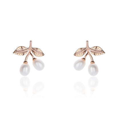 Sterling Silver Pearl Cherry Stud Earrings