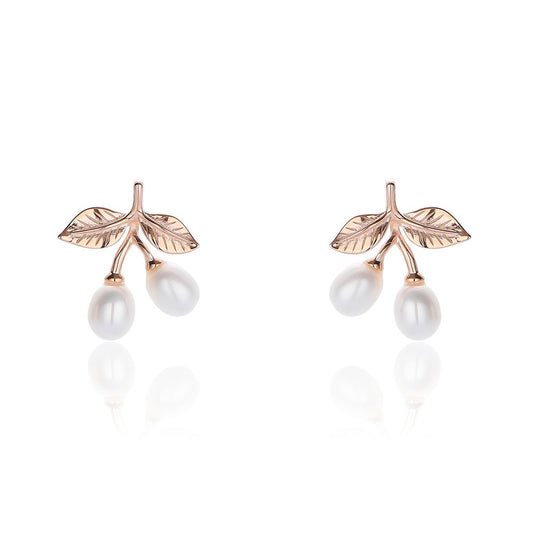 Sterling Silver Pearl Cherry Stud Earrings