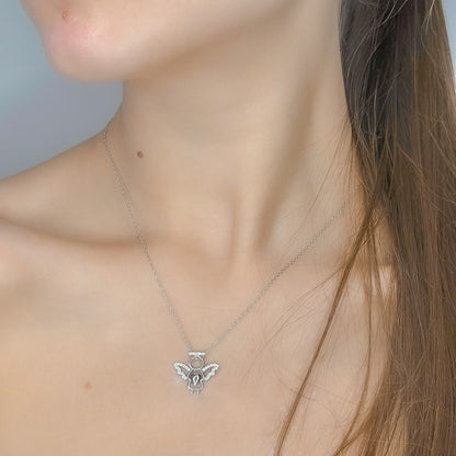 Sterling Silver Rhodium Plated CZ Angel Necklace