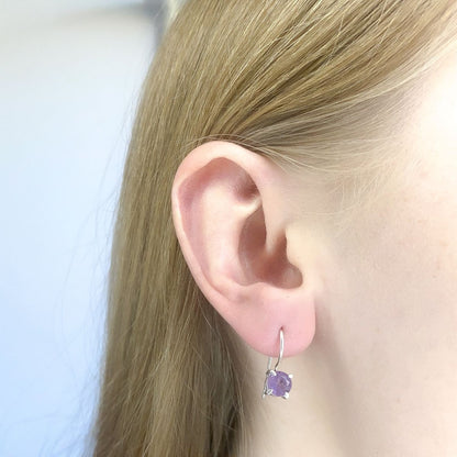 Sterling Silver Round Amethyst Drop Earrings