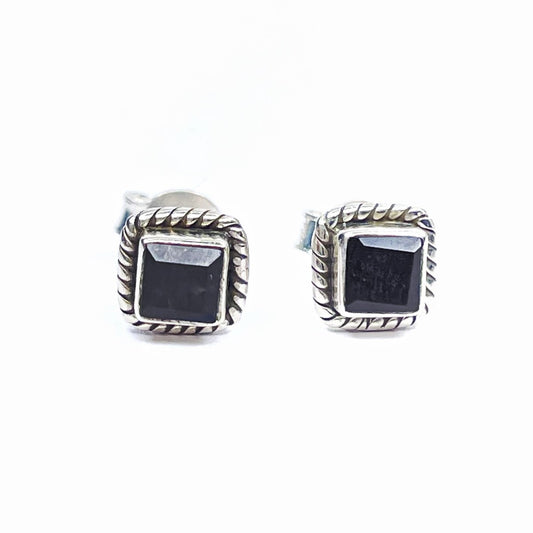 Sterling Silver Square Black Onyx Studs