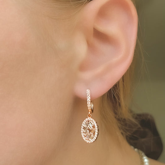 Sterling Silver Rose Gold Plated English Lock Earrings