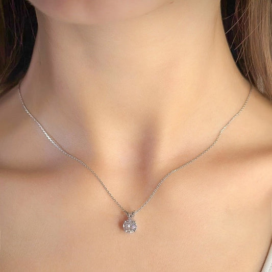 Sterling Silver Rhodium Plated Clear CZ Necklace