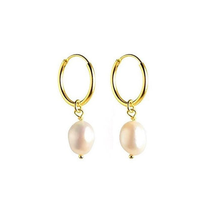 Sterling Silver Gold Plated Hoops with Pearl Charms