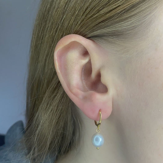 Sterling Silver Gold Plated Hoops with Pearl Charms