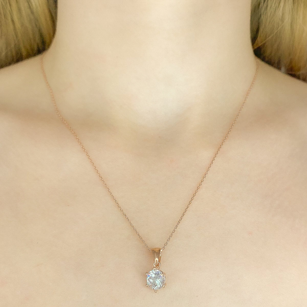 Sterling Silver Rose Gold Plated CZ Crystal Necklace