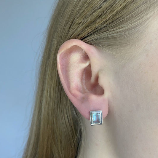 Sterling Silver Square Blue Topaz Studs
