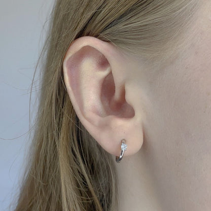 Sterling Silver Rhodium Plated 10 mm CZ Hoops