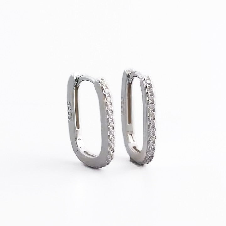 Sterling Silver Oval Hoops with CZ