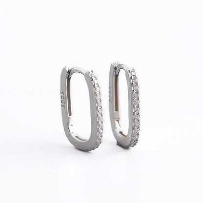 Sterling Silver Oval Hoops with CZ