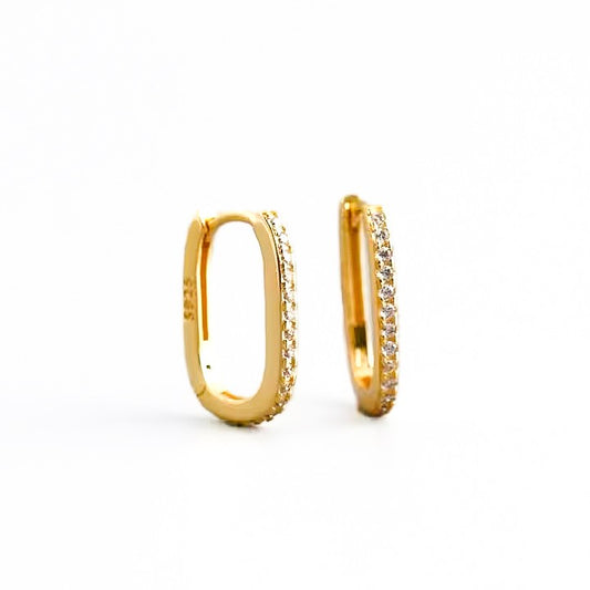 Sterling Silver Oval Hoops with CZ