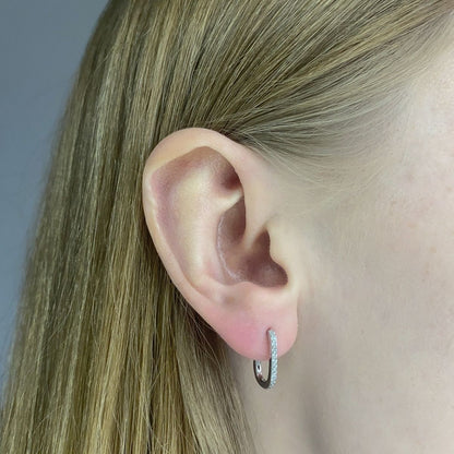 Sterling Silver Oval Hoops with CZ
