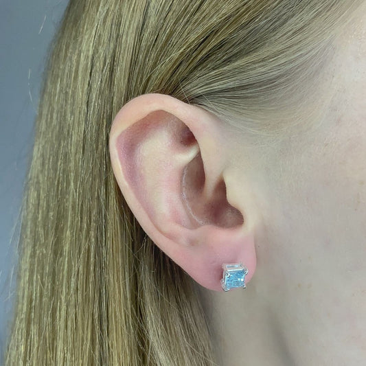 Sterling Silver Square Blue Topaz Studs