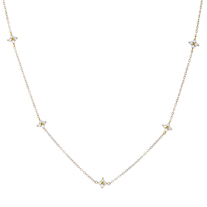 Sterling Silver Rhodium Plated CZ Flower Necklace