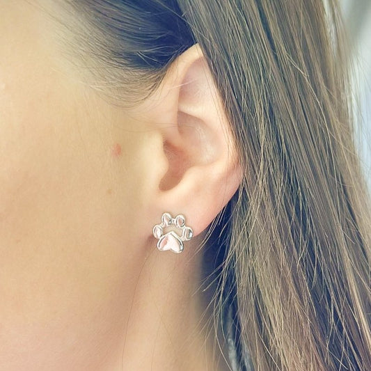 Sterling Silver Rhodium Plated Paw Studs