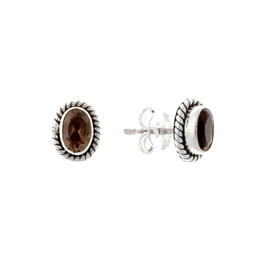 Sterling Silver Oval Smoky Quartz Studs