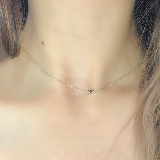 Sterling Silver Rhodium Plated Minimalist Bead Necklace