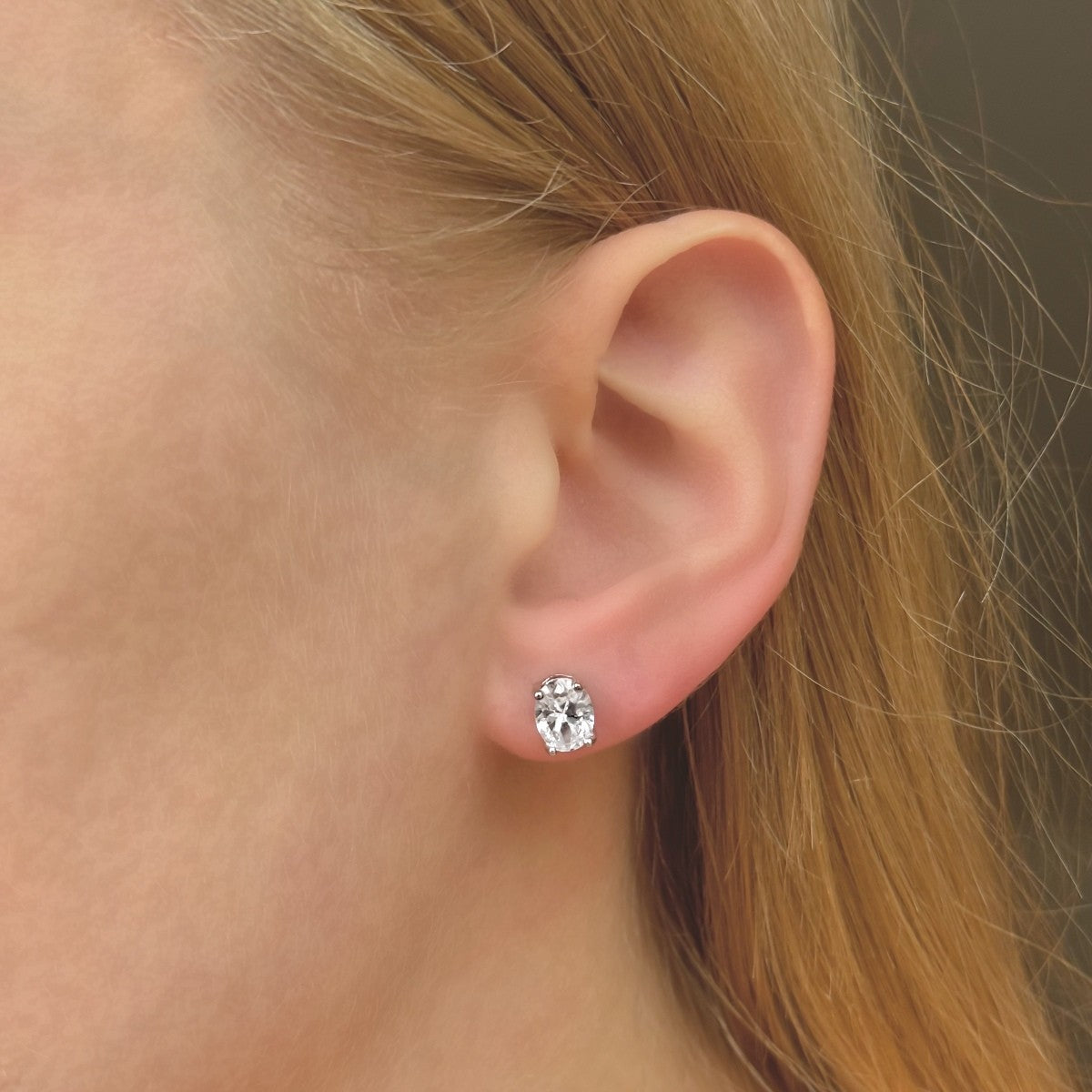 Sterling Silver Rhodium Plated Oval CZ Studs