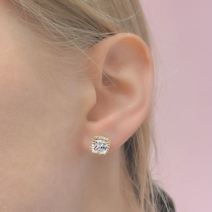 Sterling Silver Gold Plated Square CZ Studs