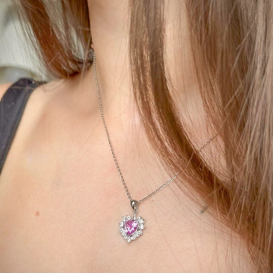 Sterling Silver Rhodium Plated CZ Heart Necklace
