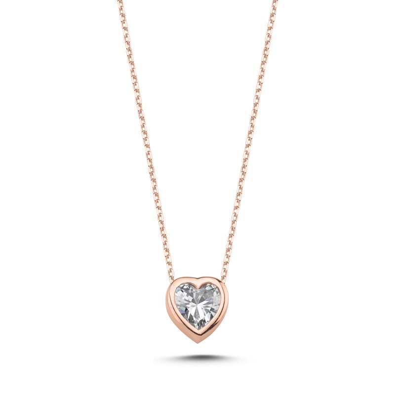 Sterling Silver Rose Gold Plated CZ Heart Necklace