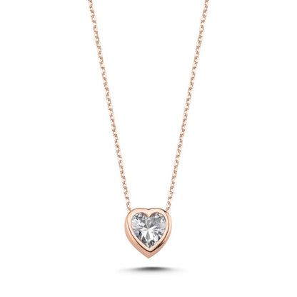 Sterling Silver Rose Gold Plated CZ Heart Necklace