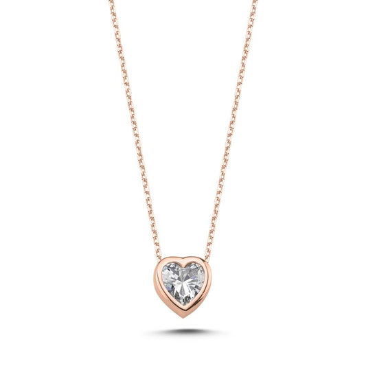 Sterling Silver Rose Gold Plated CZ Heart Necklace