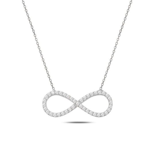 Sterling Silver Rhodium Plated CZ Infinity Necklace