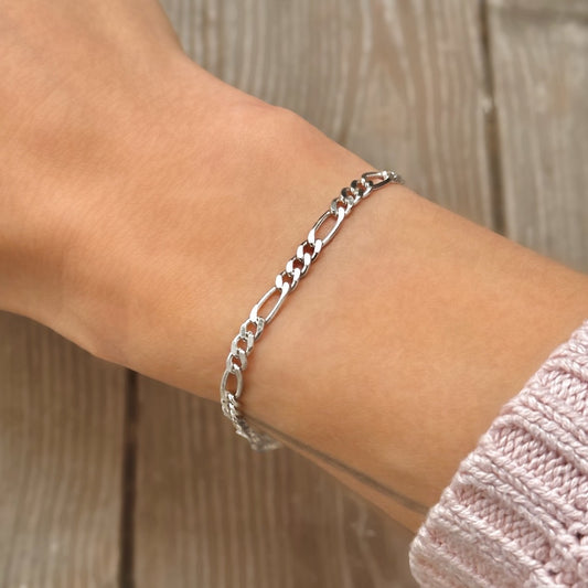 Sterling Silver 3.8 mm Figaro Chain Bracelet