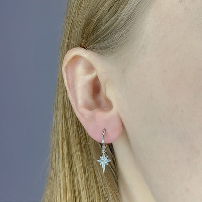 Sterling Silver Hoops with Star Charms