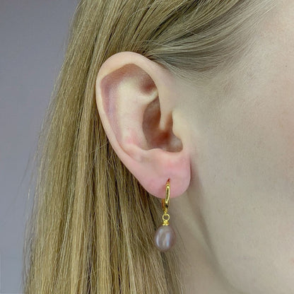 Sterling Silver Gold Plated Hoops with Pearl Charms