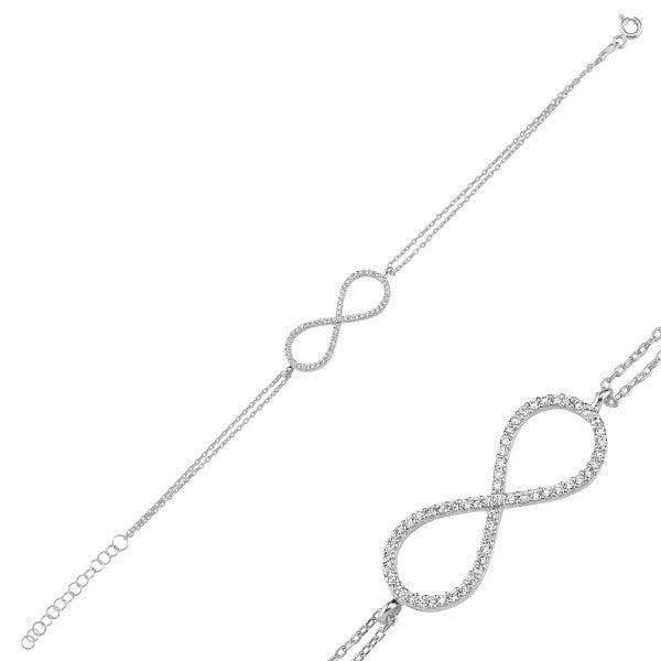 Sterling Silver Rhodium Plated CZ Infinity Bracelet