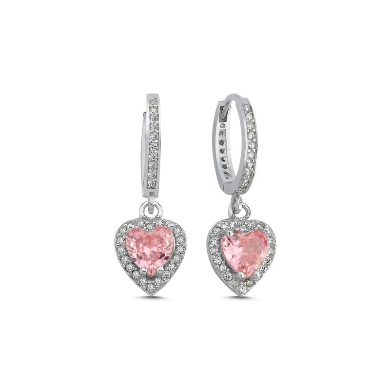 Sterling Silver Rhodium Plated Hoops with Heart Charms