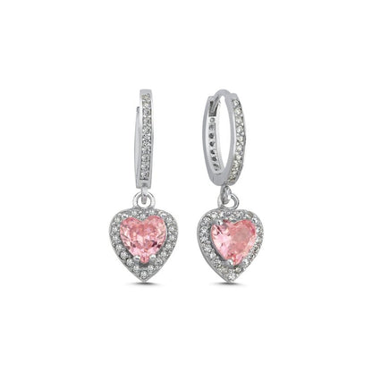 Sterling Silver Rhodium Plated Hoops with Heart Charms