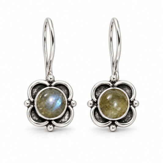 Sterling Silver Labradorite Flower Earrings